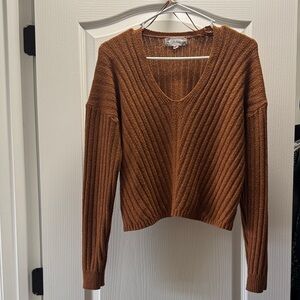 Pink Rose V-Neck Sweater in Warm Brown